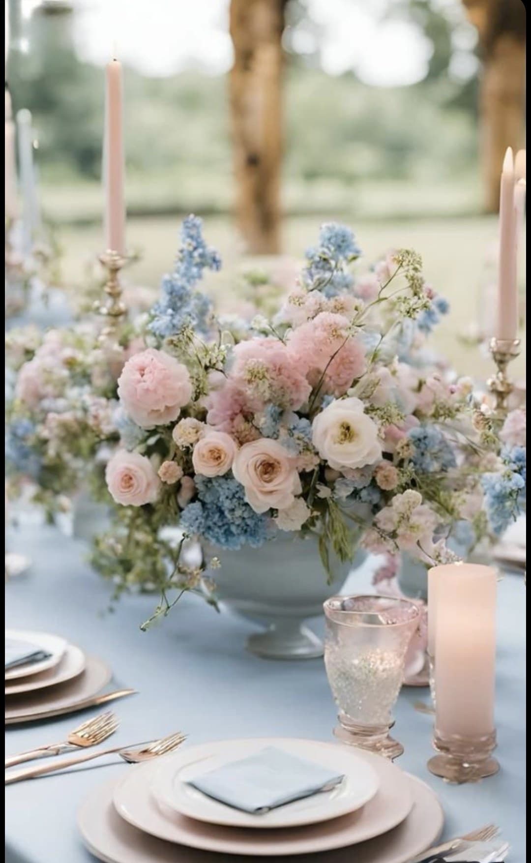 Dusty Blue Garden Table — Day Dream Affairs tablescape